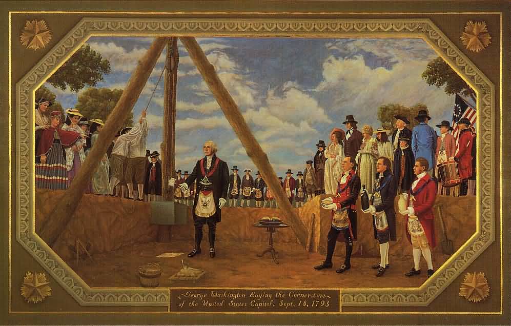 George Washington leveling the cornerstone of the United States Capitol