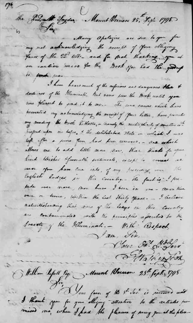 George Washington letter to George Washington Snyder September 25, 1798 (image transcript)