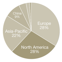 28% reside in North America and 28% in Europe